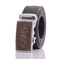 Amedeo Exclusive Men’s Black Ratchet Belt – Stainless Steel Brown Dragon Buckle (Adjustable 26”–52”)