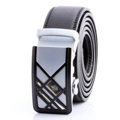 Amedeo Exclusive Silver White Automatic Ratchet Belt – No Holes Perfect Fit, Black Leather