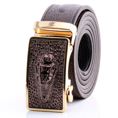 Men's Smart Ratchet No Holes Automatic Buckle Belt in Gold & Brown Alligator Color