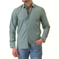 Green inside Emerald Green Printed Mens Slim Fit Designer French Cuff Shirt - tailored Cotton Shirts for Work and Casual Wear
