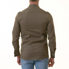 Green inside Paisley Printed Mens Slim Fit Designer French Cuff Shirt - tailored Cotton Shirts for Work and Casual Wear