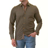 Green inside Paisley Printed Mens Slim Fit Designer French Cuff Shirt - tailored Cotton Shirts for Work and Casual Wear