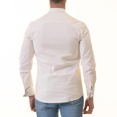 White inside Floral Mens Slim Fit Designer French Cuff Shirt - tailored Cotton Shirts for Work and Casual Wear