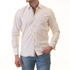 White inside Floral Mens Slim Fit Designer French Cuff Shirt - tailored Cotton Shirts for Work and Casual Wear