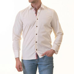 White insdei Red Floral Mens Slim Fit Designer French Cuff Shirt - tailored Cotton Shirts for Work and Casual Wear