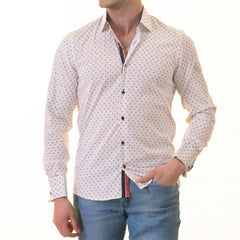 White Blue & Red Anchor Mens Slim Fit Designer French Cuff Shirt
