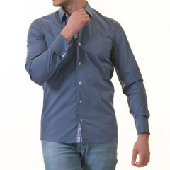 Blue inside Paisley Mens Slim Fit Designer French Cuff Shirt