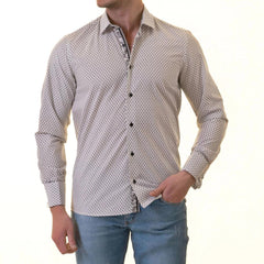 White Polka Dot Printed Mens Slim Fit Designer French Cuff Shirt