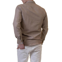 Brown White Mens Slim Fit French Cuff Shirts with Cufflink Holes - Casual and Formal