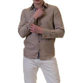 Brown White Mens Slim Fit French Cuff Shirts with Cufflink Holes - Casual and Formal