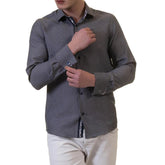 Grey Mens Slim Fit French Cuff Shirts with Cufflink Holes - Casual and Formal