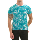 Blue Leaves Printed European Made Premium Quality T-Shirt - Crew Neck Short Sleeve T-Shirts