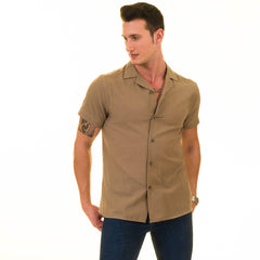 Solid Tan European Made & Designed Hawaiian Summer Shirts For Men