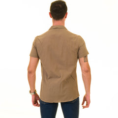 Solid Tan European Made & Designed Hawaiian Summer Shirts For Men