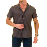 Solid Gray European Made & Designed Hawaiian Summer Shirts For Men