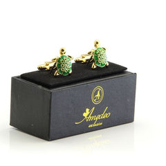 Green & Gold Mens Stainless Steel Turtles Cufflinks for Shirt with Box - Hand Crafted Perfect Gift
