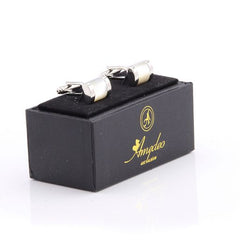 Silver with White Pearl Mens Stainless Steel Square Cufflinks for Shirt with Box - Hand Crafted