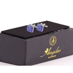 Blue Zirconia Mens Stainless Steel Square Cufflinks for Shirt with Box - Hand Crafted Perfect Gift