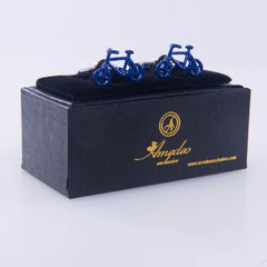 Blue Mens Stainless Steel Bikes Cufflinks for Shirt with Box - Hand Crafted Perfect Gift
