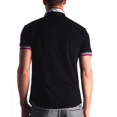 Men's Black - Paisley Turkey Slim Fit Mesh Polo Shirt ( Size - Only XS ) - Amedeo Exclusive