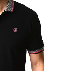 Men's Black - Paisley Turkey Slim Fit Mesh Polo Shirt ( Size - Only XS ) - Amedeo Exclusive