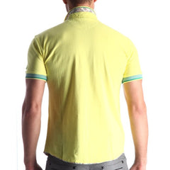 Men's Yellow - Paisley Turkey Slim Fit Mesh Polo Shirt ( Size - Only XS ) - Amedeo Exclusive