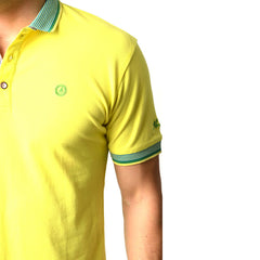 Men's Yellow - Paisley Turkey Slim Fit Mesh Polo Shirt ( Size - Only XS ) - Amedeo Exclusive