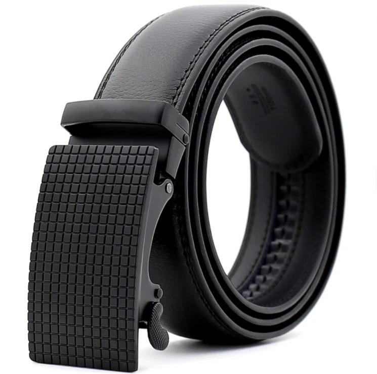 Amedeo Exclusive Men's Black Belt Black Checkered Buckle Standard Leather - Amedeo Exclusive