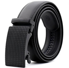 Amedeo Exclusive Men's Black Belt Black Checkered Buckle Standard Leather - Amedeo Exclusive