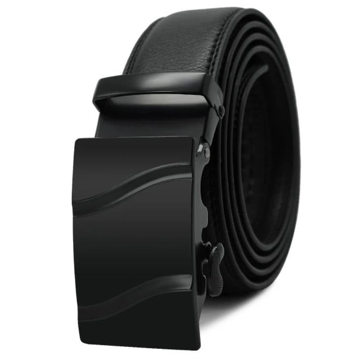 Amedeo Exclusive Men's Black Belt Black Matte Buckle Standard Leather - Amedeo Exclusive