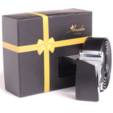 Men's Smart Ratchet No Holes Automatic Buckle Belt in Silver & Black Color - Amedeo Exclusive