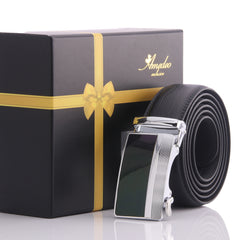 Men's Smart Ratchet No Holes Automatic Buckle Belt in Silver & Black Color - Amedeo Exclusive