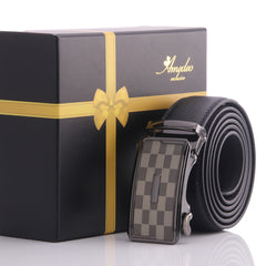 Men's Smart Ratchet No Holes Automatic Buckle Belt in Two-Toned Silver Checkered Color - Amedeo Exclusive