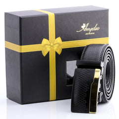 Men's Smart Ratchet No Holes Automatic Buckle Belt in Gold & Black Color - Amedeo Exclusive