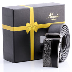 Men's Smart Ratchet No Holes Automatic Buckle Belt in Silver Shiney Rock & Black Color - Amedeo Exclusive