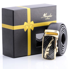 Men's Stainless Steel Black Belt with Bronze & Silver Plaid - Amedeo Exclusive