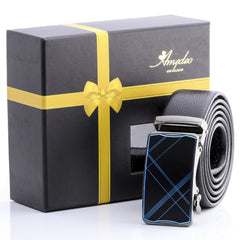 Men's Stainless Steel Black Belt with Blue & Black Buckle - Amedeo Exclusive