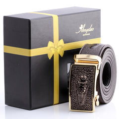 Men's Smart Ratchet No Holes Automatic Buckle Belt in Gold & Brown Alligator Color - Amedeo Exclusive