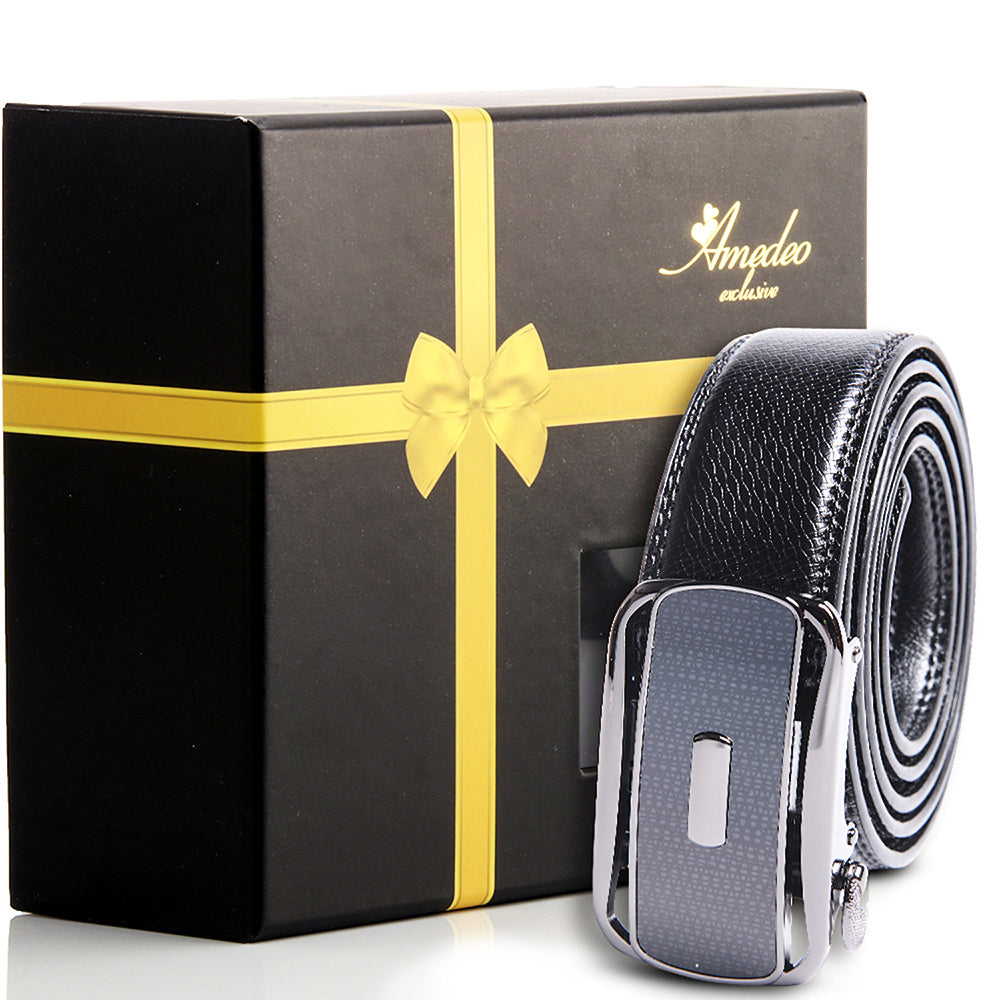 Men's Stainless Steel Belt with Silver & Black Buckle - Amedeo Exclusive