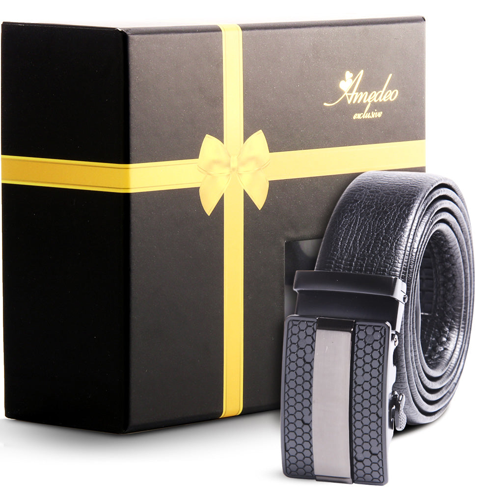 Men's Smart Ratchet No Holes Automatic Buckle Belt in Gun Metal Black Color - Amedeo Exclusive
