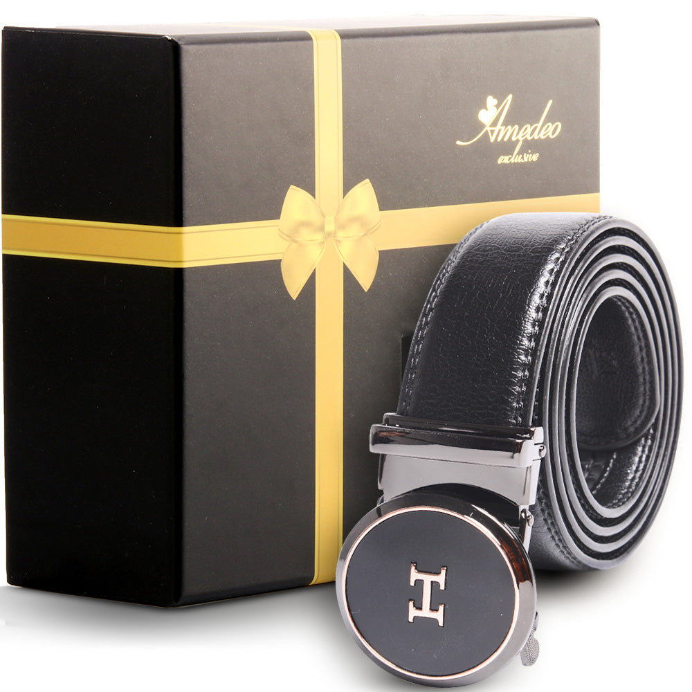 Men's Stainless Steel Black Belt with Black Buckle - Amedeo Exclusive