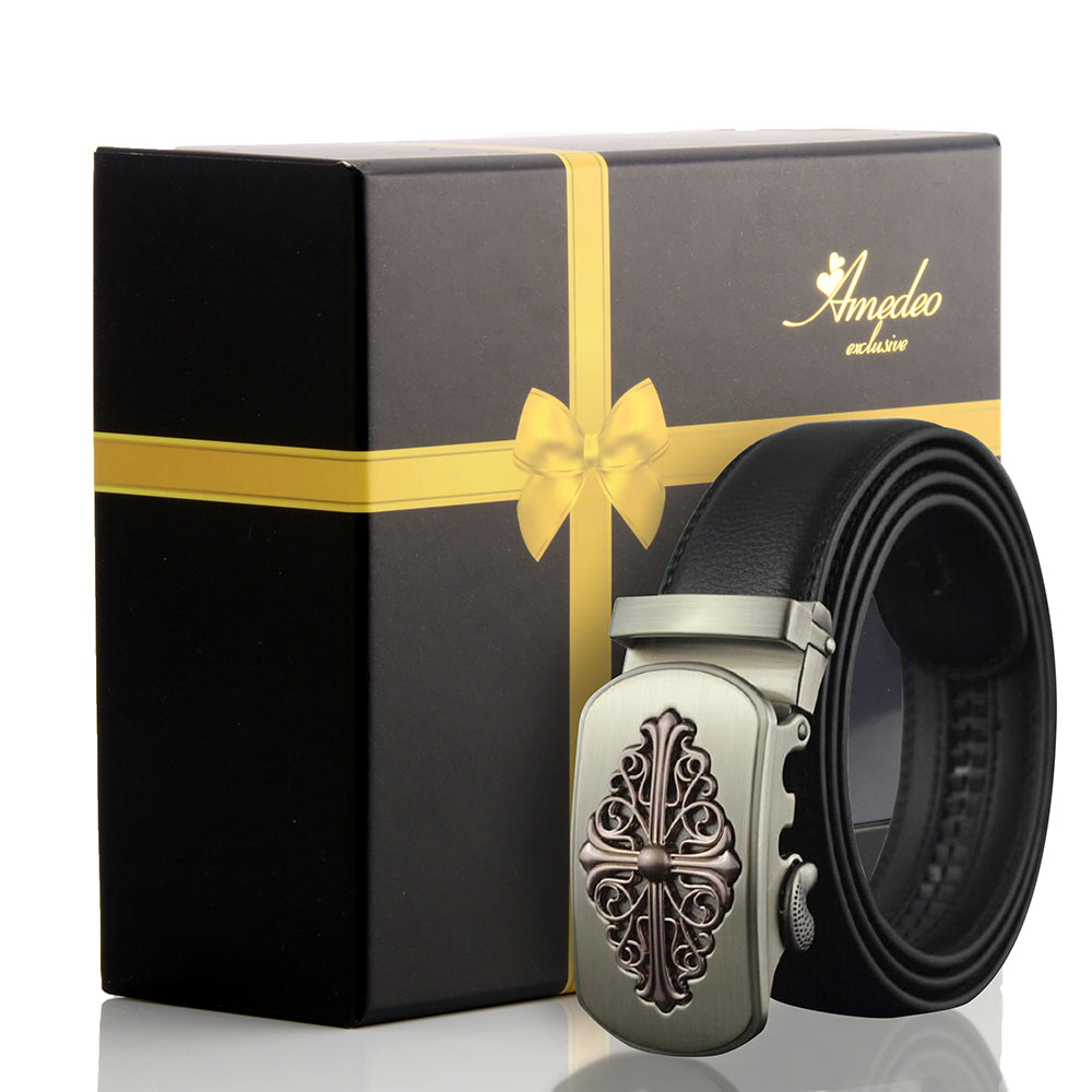 Men's Stainless Steel Black Belt with Silver Buckle - Amedeo Exclusive