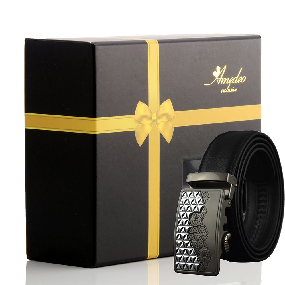Men's Smart Ratchet No Holes Automatic Buckle Belt in Gun Metal Black Color - Amedeo Exclusive