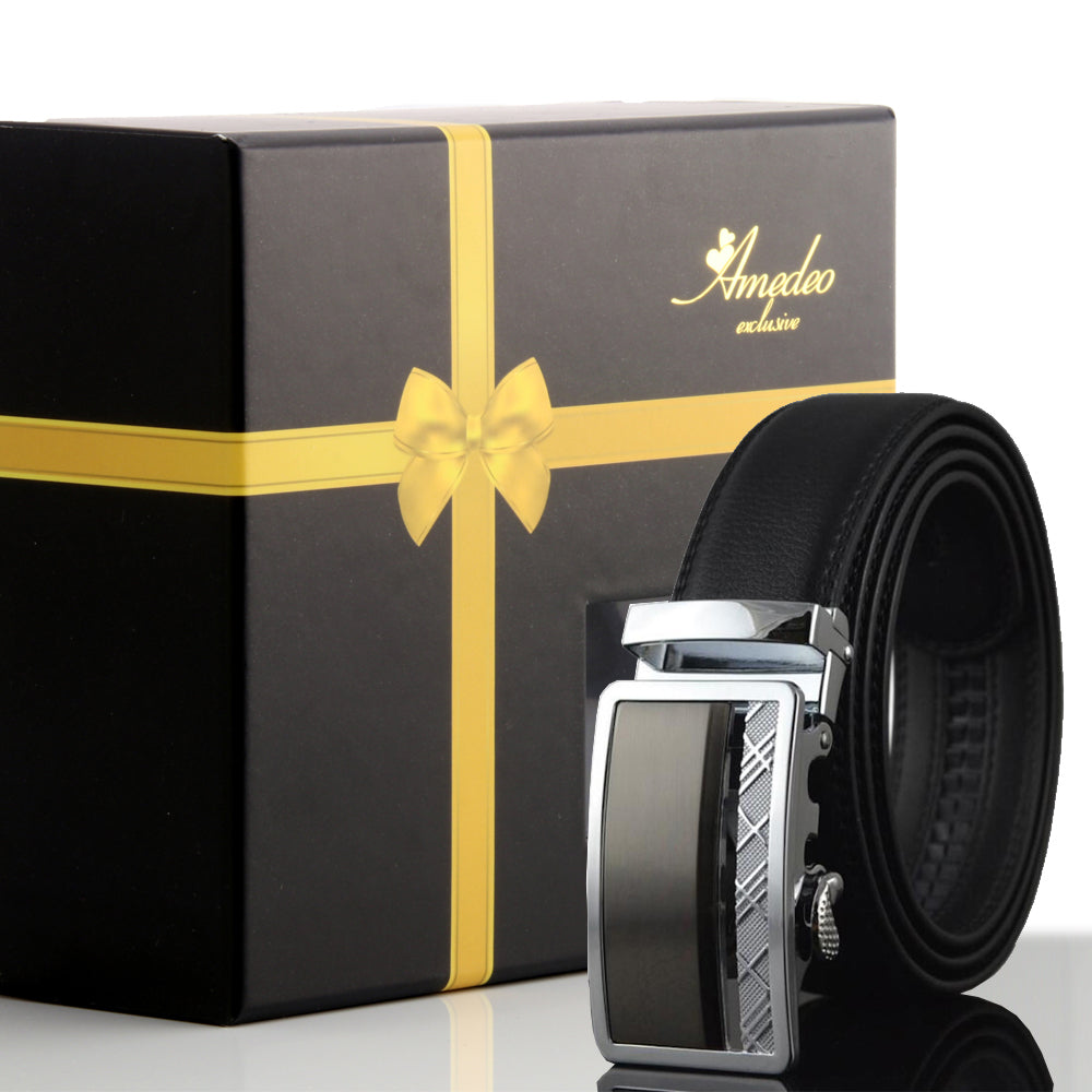 Men's Stainless Steel Black Belt with Silver & Black Buckle - Amedeo Exclusive