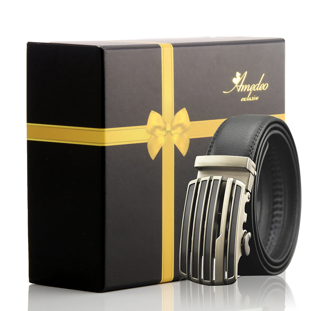 Men's Stainless Steel Black Belt with Silver & Black Buckle - Amedeo Exclusive