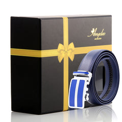 Men's Smart Ratchet No Holes Automatic Buckle Belt in Silver & Blue Color - Amedeo Exclusive
