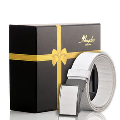 Men's Smart Ratchet No Holes Automatic Buckle Belt in White Color - Amedeo Exclusive
