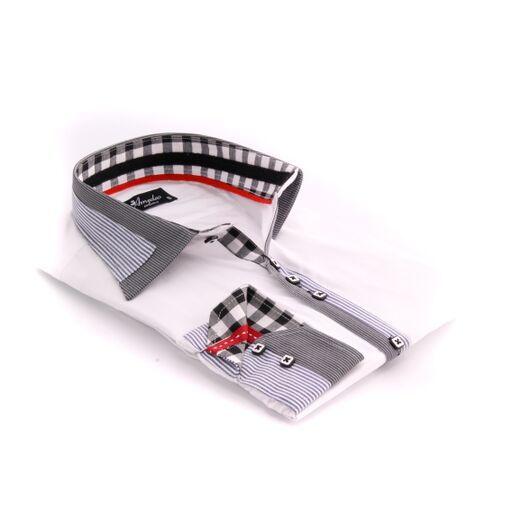Checkered White Mens Slim Fit Designer Dress Shirt - tailored Cotton Shirts for Work and Casual Wear - Amedeo Exclusive