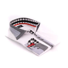 Checkered White Mens Slim Fit Designer Dress Shirt - tailored Cotton Shirts for Work and Casual Wear - Amedeo Exclusive