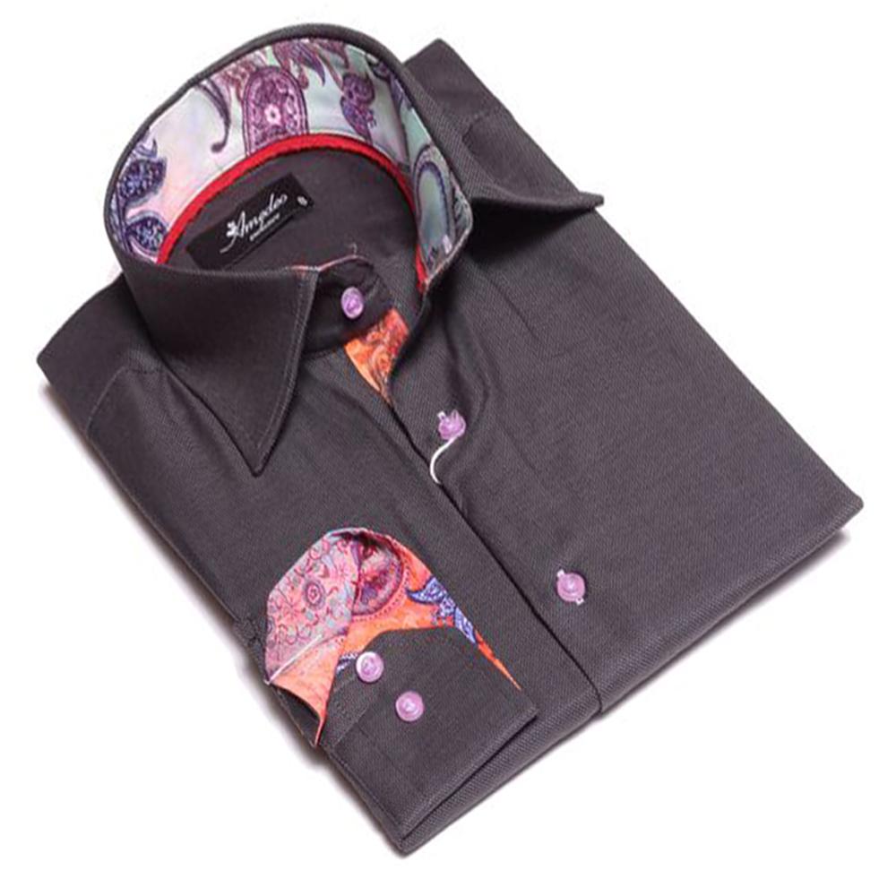 Black with Colorful Paisley Mens Slim Fit Designer Dress Shirt - tailored Cotton Shirts for Work and Casual Wear - Amedeo Exclusive
